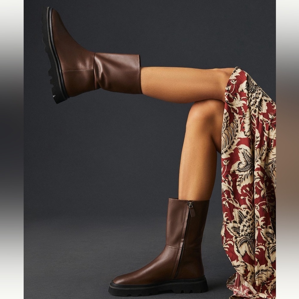 NWT Anthropologie x Pilcro Leather Chocolate Brown mid calf Boots Size 7